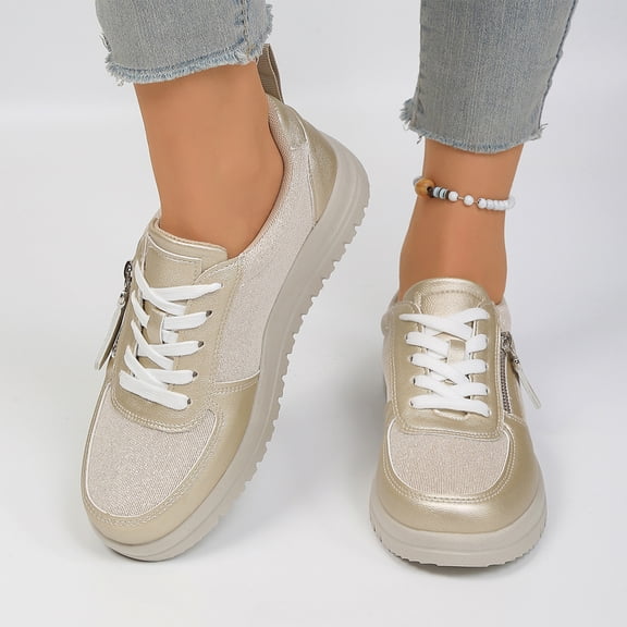 Willtoo Womens Platform Casual Sneakers Lace Up Side Zipper Low Top Walking Shoes Lightweight Round Toe Fashion Comfort Skate Shoes
