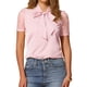 thumbnail image 2 of INSPIRAR CHIC Blusa de Manga Corta de Malla con Cuello de V y Lazo para Mujeres Color Rosa Claro Talla M, 2 of 6