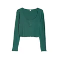 thumbnail image 5 of Bp. Womens Green Trekking Long Sleeve Knitted Henley Crop Top Size M, 5 of 6