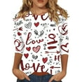 thumbnail image 2 of yuCgh Women's Three Quarter Sleeve Round Neck Top, Heart Print Design, Casual Comfort Fit, Soft Fabric, Fashion Blouse for Everyday Stylish Wear,Deep Red L, 2 of 6