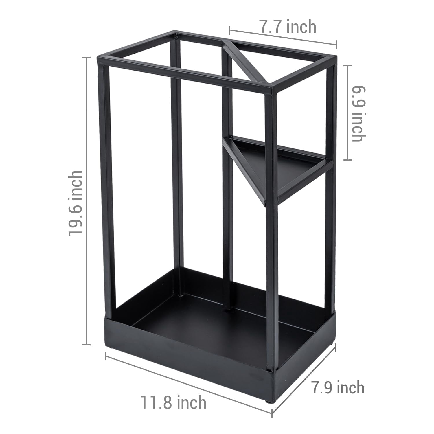 20 Inch Tall Modern Brass Tone Metal Geometric Freestanding Entryway Umbrella Rack Or Cane Holder With Shelf For Small And Bottom Drip Tray (black-large)