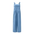thumbnail image 7 of LEEYNEER Women‘s Loose Sleeveless Jumpsuits Adjustable Spaghetti Strap Stretchy Long Pant Romper with Pockets  Solid Button Suspender Jumpsuits Wide Pocket Leg Pant Recommend Weight 88 to, 7 of 7