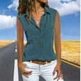 thumbnail image 2 of MSJUHEG Chandail en Molleton pour Femmes Chemises Femmes Décontracté Uni Sans Manches Col Rabattu Poches Bouton devant Chemise Hauts Chandail en Molleton Femmes Bleu S, 2 of 7