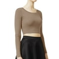 thumbnail image 2 of J. METHOD Women's Long Sleeve Scoop Neck Crop Top Solid Basic Casual Cropped T Shirts NEWT19 Mocha S, 2 of 6
