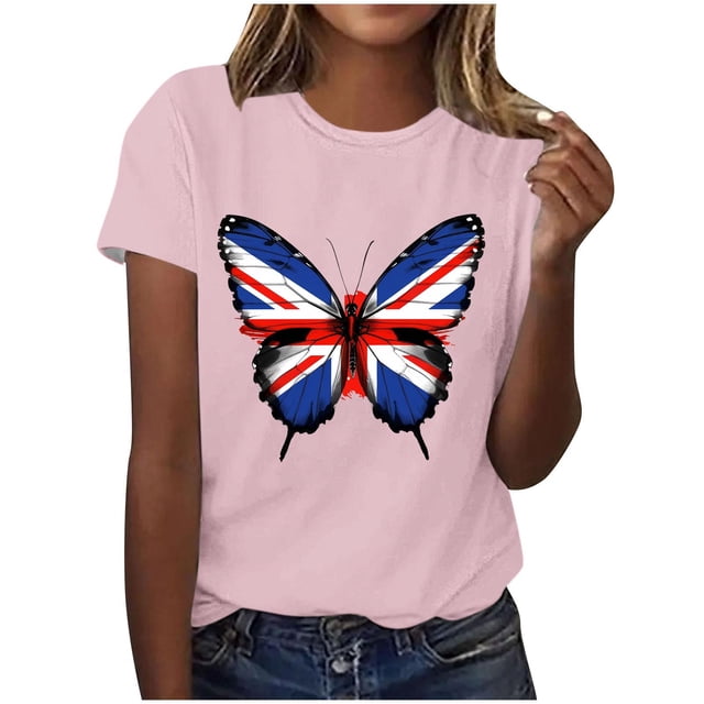 Pisexur Hauts pour Femmes Tendance, Hauts de Sortie pour Femmes, Pull Décontracté à Manches Courtes Imprimé Col Rond Rose,S