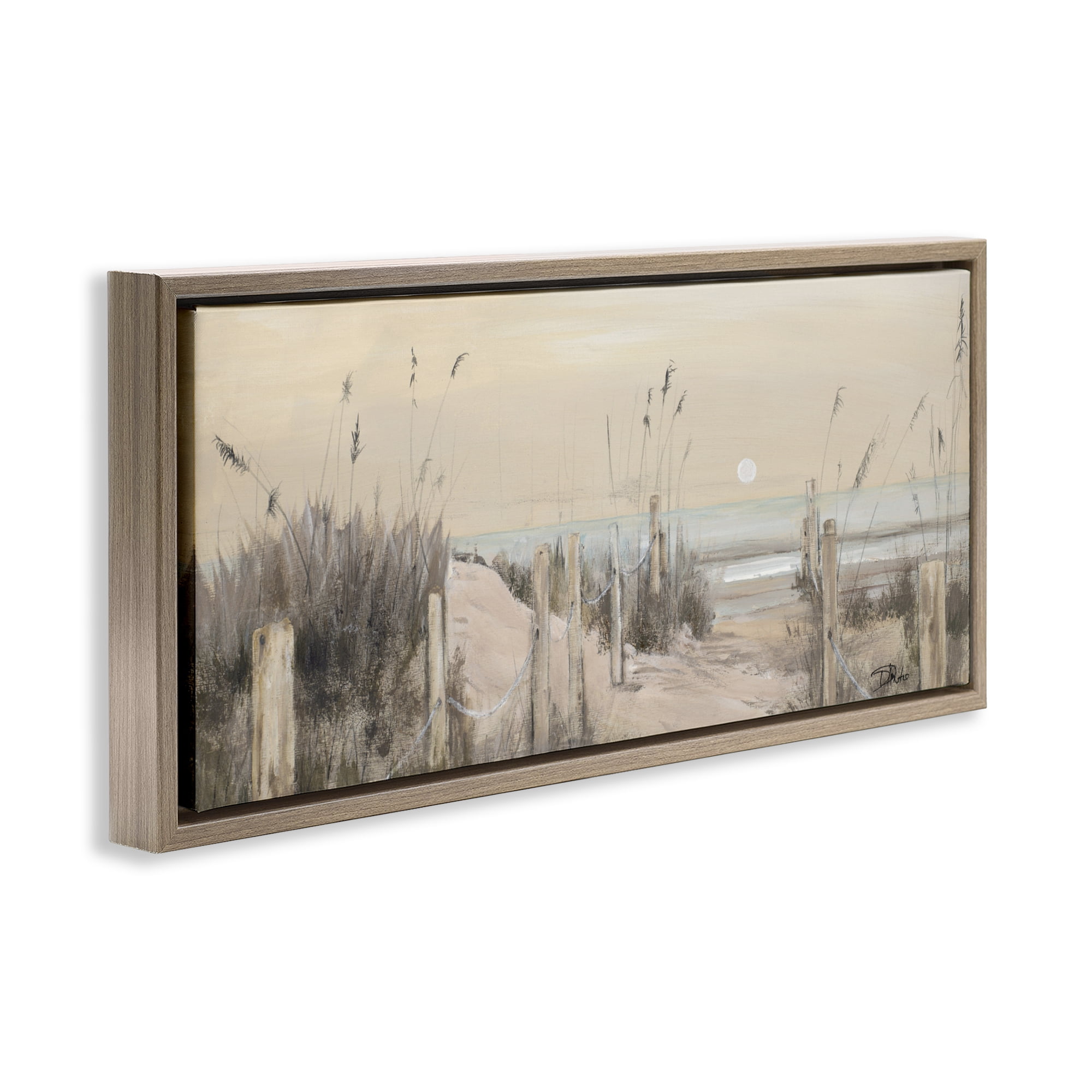 Stupell Industries White Moon Over Ocean Brown Framed Floater Canvas Wall Art, design by Patricia Pinto