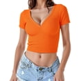 thumbnail image 1 of SHIXIAOO Bustier Court Ajusté à Col en V Côtelé Haute Élasticité à Manches Courtes pour Femmes, Haut de Robe pour Femmes, Chemises d'Entraînement à Manches Longues pour Femmes, 1 of 8
