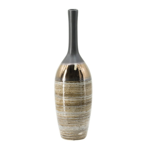 A&B Home Bottle Neck Vase with Modern Texture - Black, Copper Finish