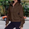 thumbnail image 3 of Stand Collar Fall Clothes Half Zip Women Solid Color Daily Outfit (Coffee XL), 3 of 6