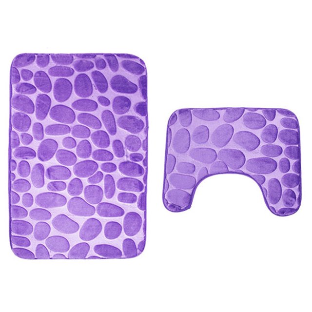 Yuarrent Alfombrilla de franela para puerta de baño, 2 uds., adoquín, antideslizante, para baño, antideslizante, absorbente, lavable Decoración del hogar violeta Yuarrent JJ21304-01