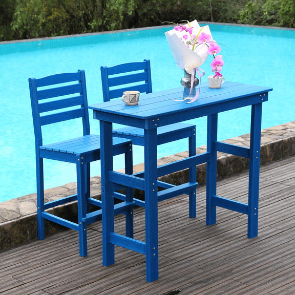 HDPE Outdoor Bar Table and Chairs Set, Adirondack Bar Chairs Set.Outdoor Furniture for Outside, Navy blue.Waterproof, anti-corrosive.All Weather, for Lawn, for Garden, for Backyard, for Po