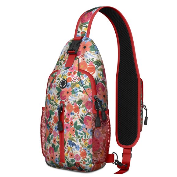 Sac à Dos à Bandoulière Imprimé Floral et Léopard, Léger et Durable avec Sangle Réglable, Multiples Compartiments pour les Trajets Quotidiens et les Activités Extérieures