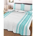 thumbnail image 3 of Quilts Queen Size Bedding Set, Teal Green Striped Lightweight Quilted Comforter, Farmhouse Simple Line Vertical Stripes Soft Reversible Bedspread Coverlet with Pillow Covers for All Season, 90" x 96", 3 of 7