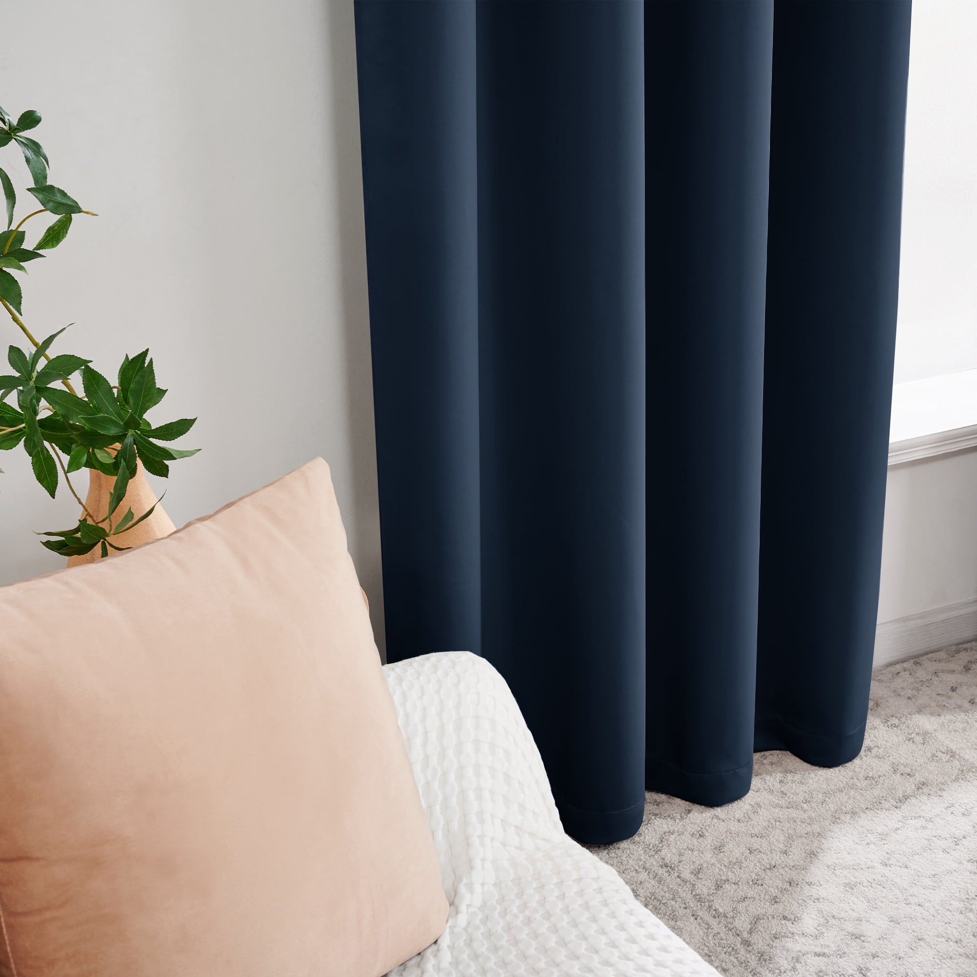 ZOPZO Thermal Insulated 100% Blackout Window Curtains, Navy Blue, 52W x 72L Inch, Noise Reducing for Bedroom and Living Room, 2 Panels