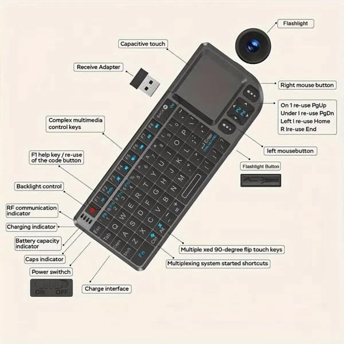 Mini Keyboard with Touchpad, Mini Bluetooth Keyboard, Ultra-Thin Handheld Wireless Portable, for Travel, Office and Home Use Multicolor