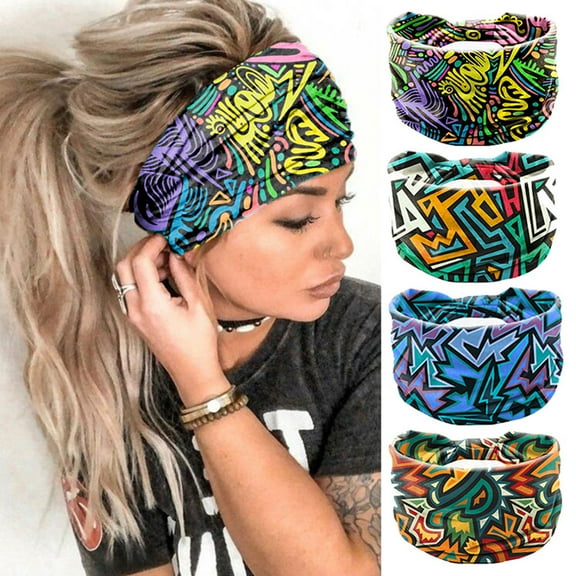 rygai Wide Sweat Absorbing Sports Headband Quick Drying Stretchy Women Bohemia Style Plaid Pattern Yoga Headwrap Hair Ties,Yellow & Green