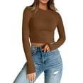 thumbnail image 2 of WCMZJ Womens Long Sleeve Crop Tops Basic Slim Fitted Shirts Casual Fashion 2024 Going Out Y2k Tops Teen Girl Clothes Brown M, 2 of 8