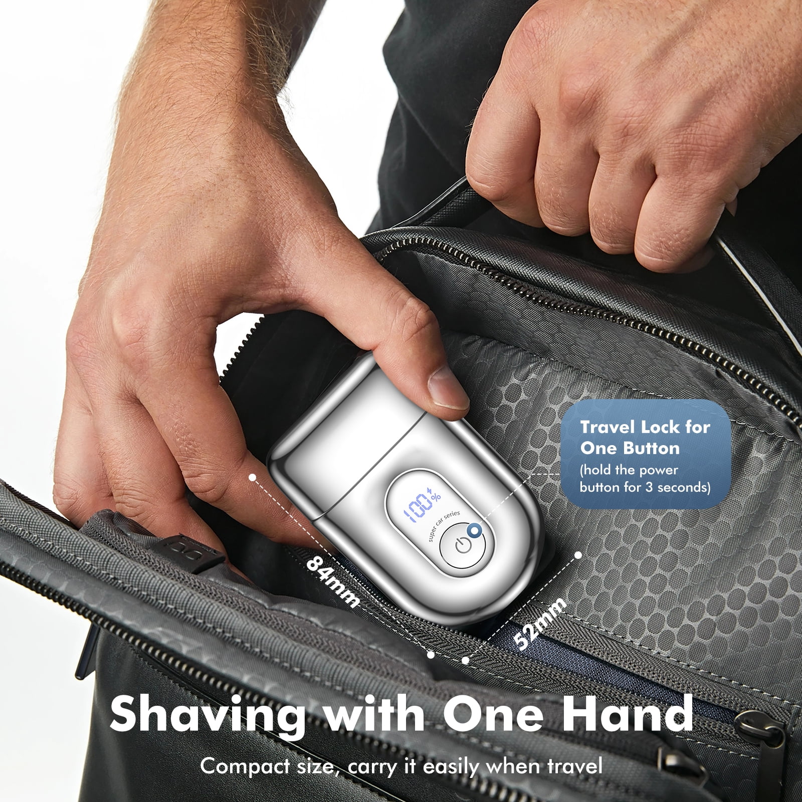 Prozing Mini Electric Razor for Men, Portable Foil Shaver for Men Big LED Display with 3 Floating Blades, IPX7 Waterproof Wet Dry Face Razor, USB Type-C Charging