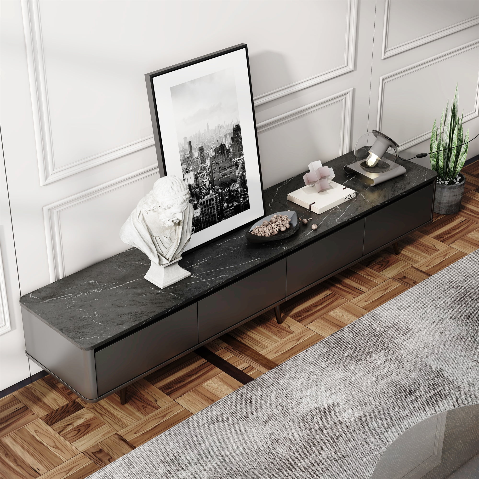 YYAo Entertainment Center TV Console, TV Stand with 4 Drawers Media Console for TVs Up to 70", Black Marble Texture YYAo Entertainment Center TV Console, TV Stand with 4 Drawers Media Console for TVs Up to 70", Black Marble Texture