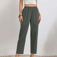thumbnail image 5 of Wyobmus Women's Linen Crop Pants Solid High Waisted Casual Loose Straight Fit Pants With Pockets 2025 Summer Trendy Trousers S-5X A-Dark Gray, 5 of 5