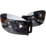 OE Replacement Headlights Head Lamps Black Housing Clear Lens Amber Made For And Compatible With 2006 - 2008 Dodge RAM 1500 2500 3500 06 07 08