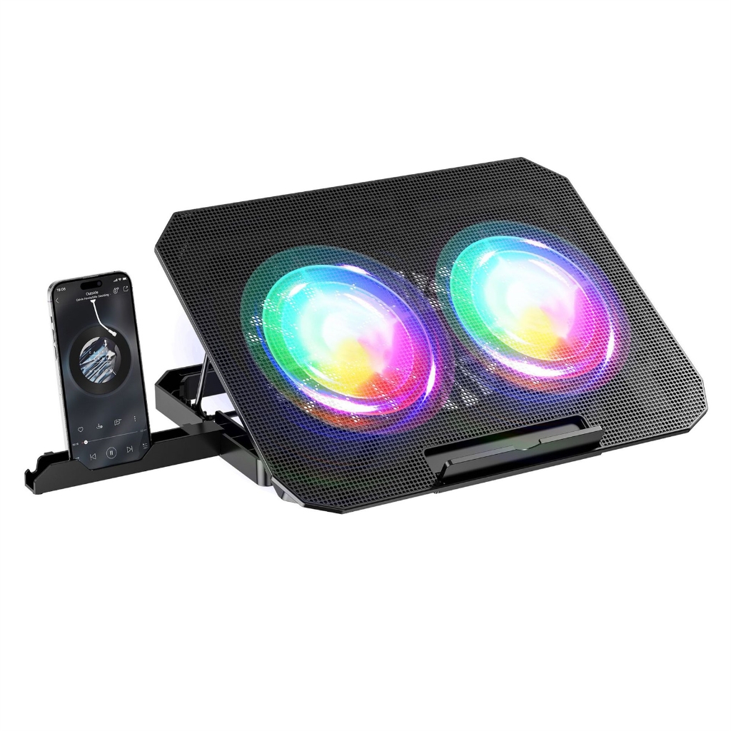 MOMOJIA Adjustable Laptop Cooling Pad Double Fan Integrated Phone Holder Lightweighted