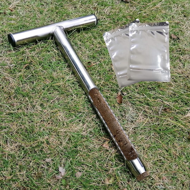 Sonda de muestreo de suelo HiHydro de 12 pulgadas de acero inoxidable con 2 bolsas de muestra reutilizables, kits de prueba de suelo con mango estilo T, sondas de suelo para muestreo de suelo, cuidado