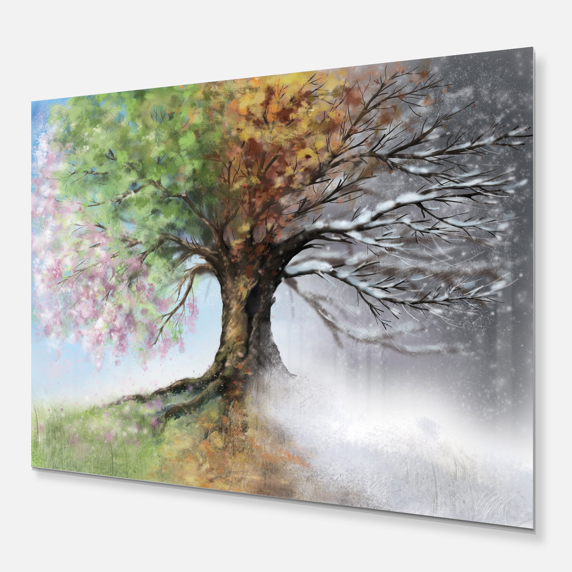 Designart 'Tree with Four Seasons ' Tree Painting Metal Wall Art
