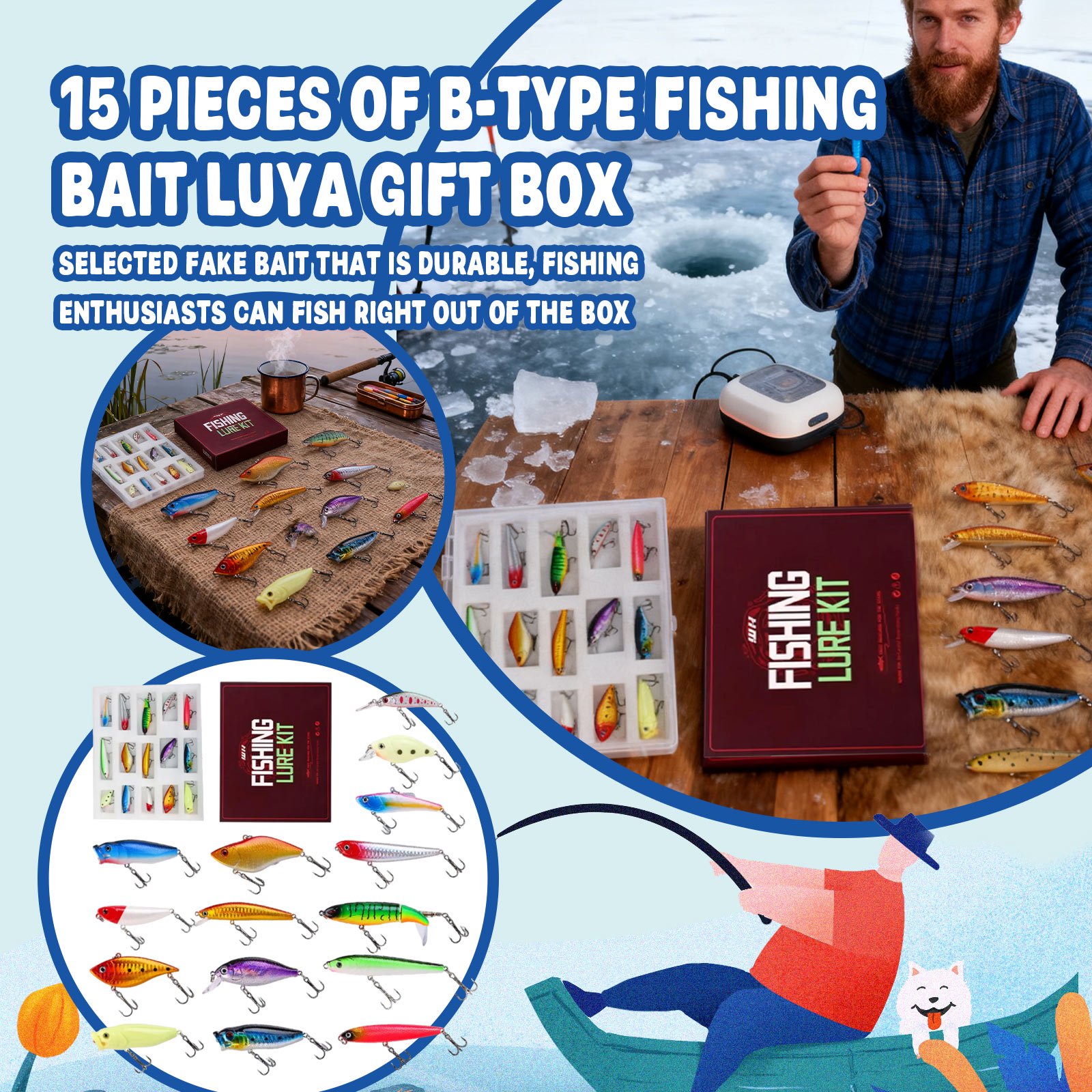 Rdausd Fishing Lure Gift Box 15-Piece Fishing Lure And Tackle Assortment for Christmas Holiday Gift Idea for Festive Gatherings And Personal Enjoyment