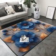 thumbnail image 3 of Area Rugs For Living Room Decor - Elegant Blue Gold Blooms Soft Anti Slip Throw Washable Rugs 5x7 For Bedroom, Indoor Carpet For Bedroom Living Room 80x58In, 3 of 7