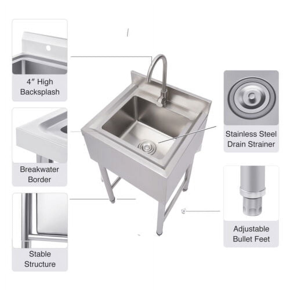 Stainless Steel Utility Sink Commercial Laundry Tub Freestanding Single Bowl 22"