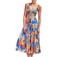 thumbnail image 1 of Fridja Fleurs Femmes Pois Print Robe Sans Manches Col Carré Floral Longue Robe, 1 of 7