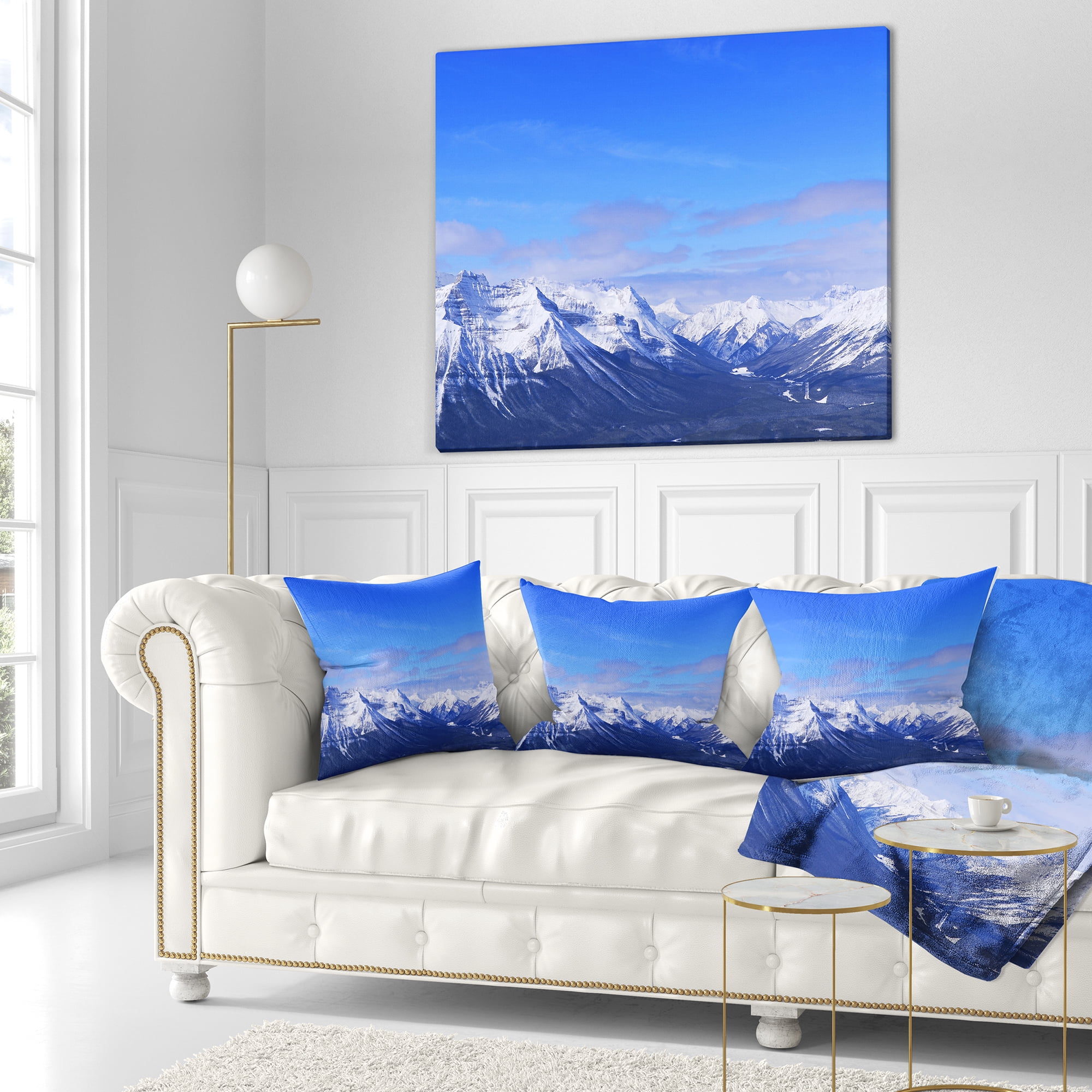 Designart Blue Winter Mountains - Landscape Photography Throw Pillow - 16x16
