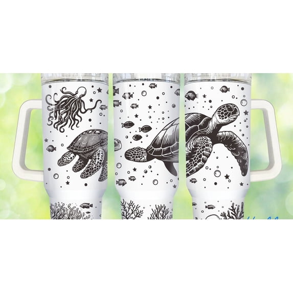 Star Mug Sea Turtle And Octopus 40Oz Tumbler, Sea Turtle Tumbler 40Oz, Ocean Beach 40Oz Quencher Tumbler Wrap - Tumbler With Handle, To-Go Coffee Mug 40oz