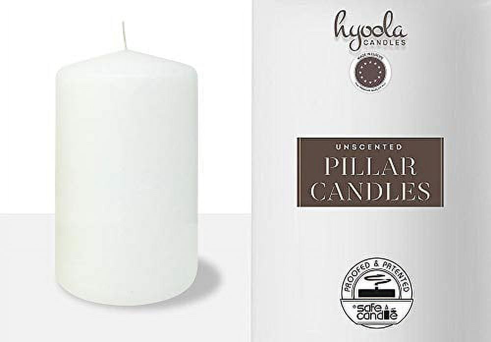 Hyoola 3 x 5 White Unscented European Made Pillar Candles, Dripless Paraffin Wax with Smokeless Cotton Wicks, 6-Pack