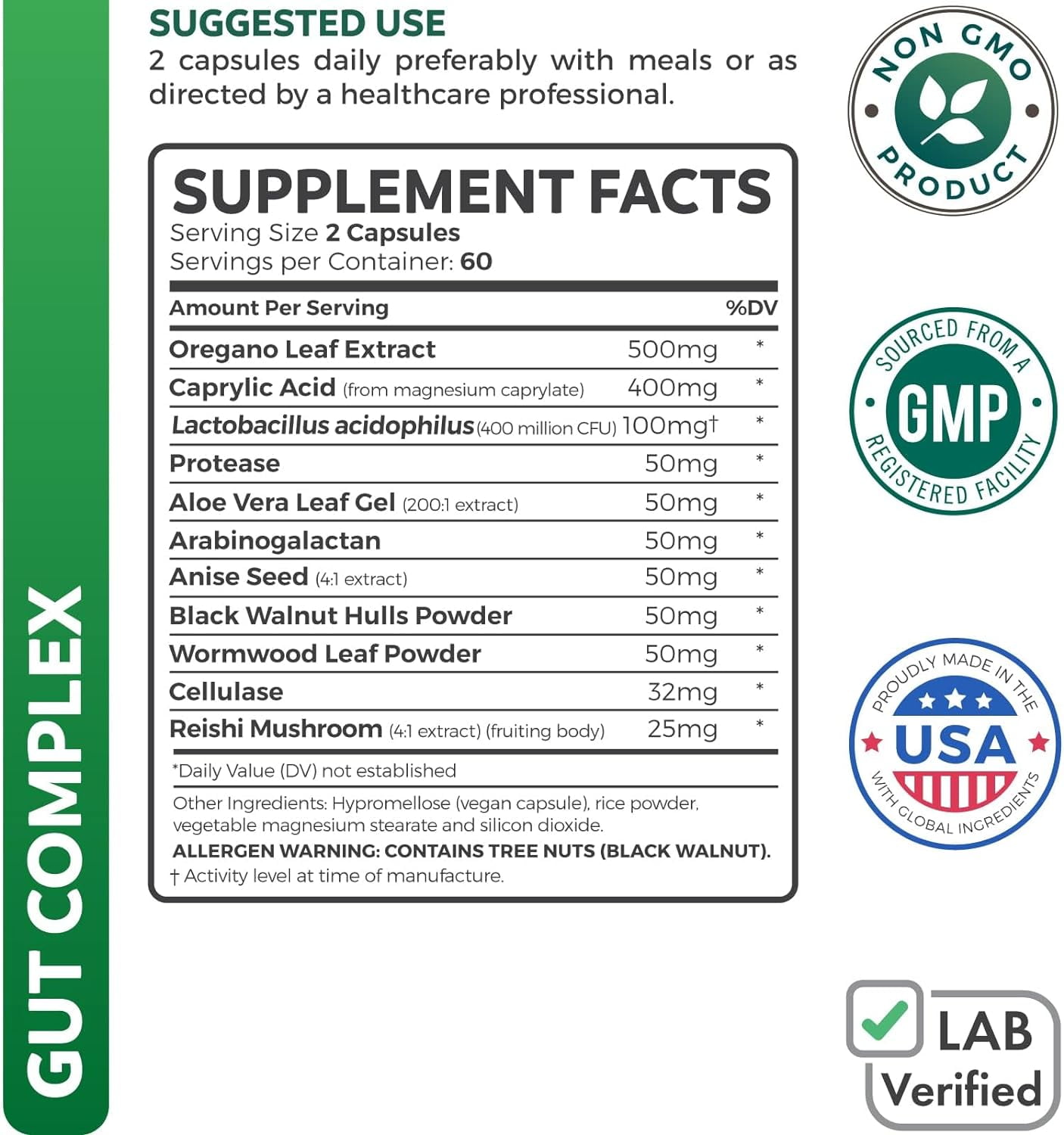Healths Harmony Gut Complex Candida Support Gut Cleanse Supplement, 120 Capsules