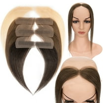 HAIRRO 0.75"*6.25" Lace Front Hairline Hairpiece 100% Human Hair Extension Hairline Loss Straight Tape in Human Hair Frontal Hair Toppers Replacement Toupee 10 Inch Middle Parting Hair Style