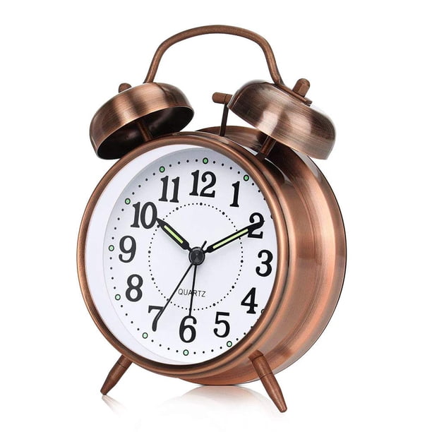 Noise Less Bells Double Bell Alarm Clock, Analog Quartz Alarm Clock With Night Light ...