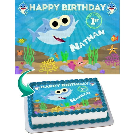 Baby Shark Boy Edible Cake Image Topper Personalized Birthday Party 1/4 Sheet (8"x10.5")