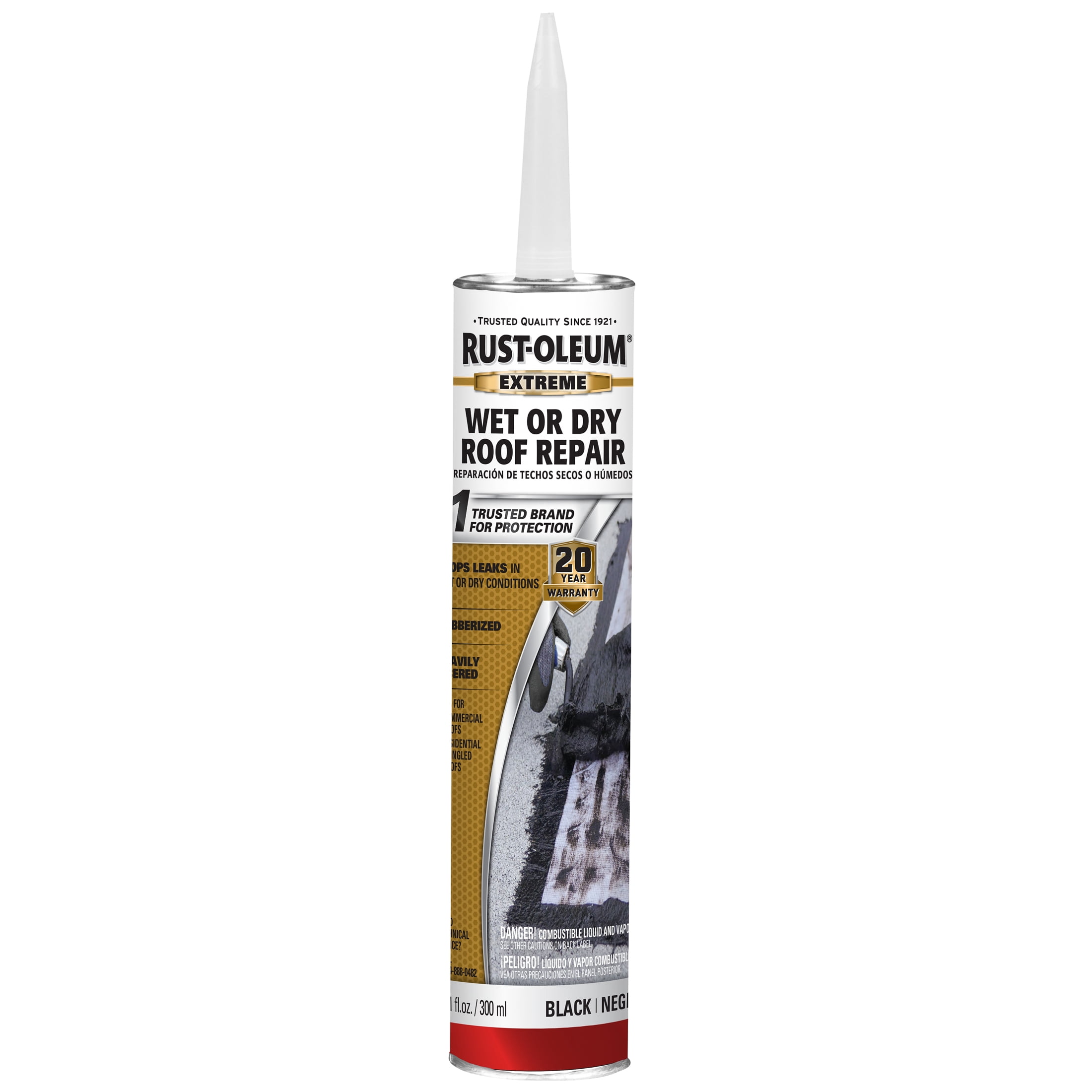 12 Pack, Black, Rust-Oleum Roofing Extreme Wet Or Dry Roof Repair - 351249, 10.1 oz. tube