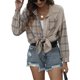 thumbnail image 4 of TRKIYQC - Camisas a cuadros de manga larga para mujer, informales, con solapa y botones, para exteriores TRKIYQC moda, 4 of 7