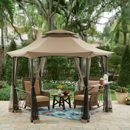 Better Homes and Gardens Southern Pines Hexagon Gazebo with Curtains