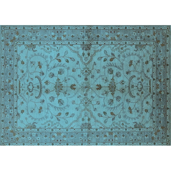 Ahgly Company Indoor Rectangle Oriental Light Blue Industrial Area Rugs, 7' x 9'
