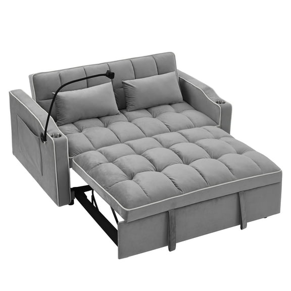 XIRANG Modern Sofa Bed with USB Port, Ashtray and Swivel Phone Stand, Gray