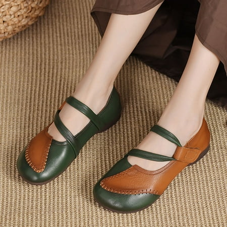 

YTJX Leisure Women Color Matching Soft Bottom Slip-On Round Toe Shoes Flat Single Shoes Peas Shoes