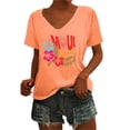 thumbnail image 2 of HOWPAY Womens Summer Tops Short Sleeve V Neck Tees Loose Fit Baggy Work Pullover Lightweight Comfy Vintage Y2K Clothes Orange XXXXL, 2 of 3