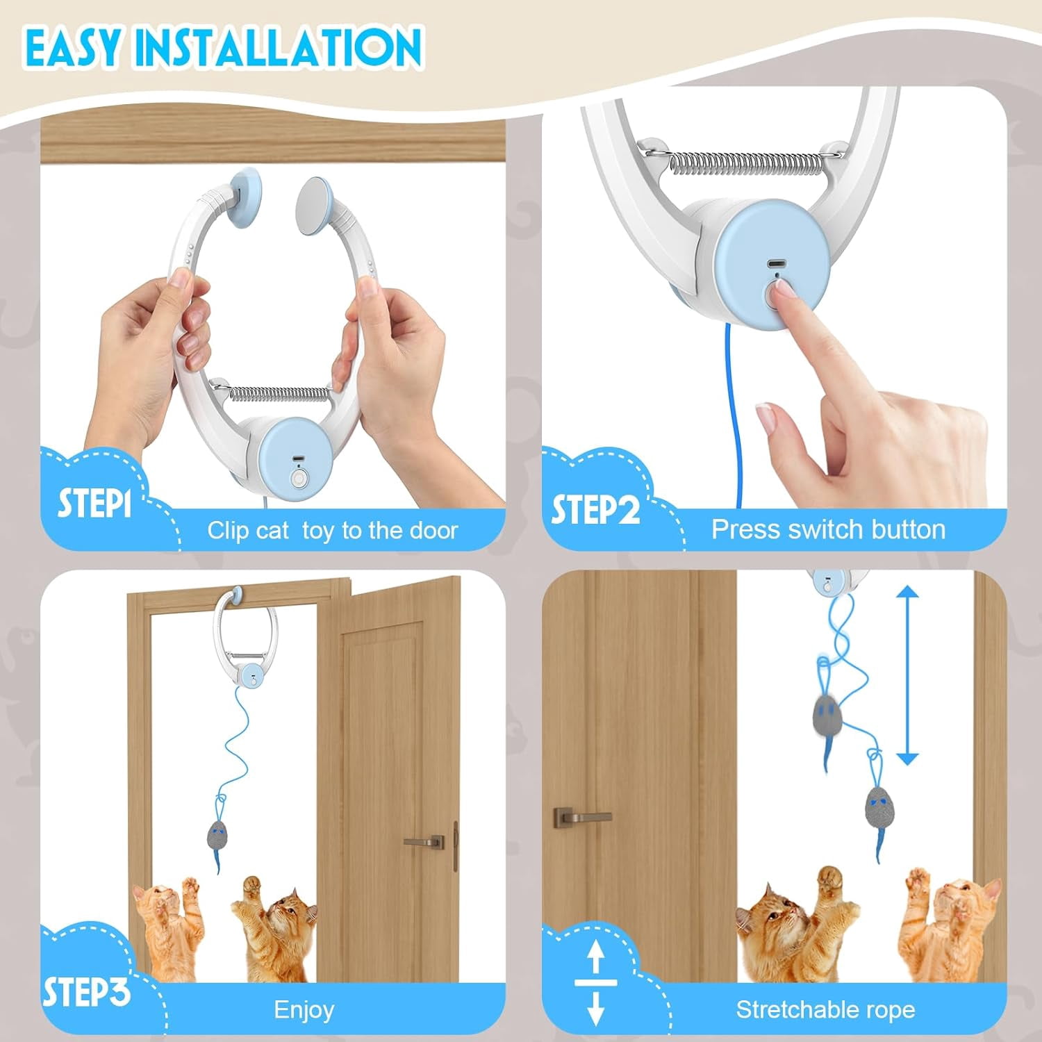 Cat Toys Interactive for Indoor Cats,Enrichment Stimulation Toys, Electric Hanging Door Clip Kitty Toy,Automatic Retractable Play Chase Exercise Feather Toys for Bored Indoor Adult & Kitten Cats.