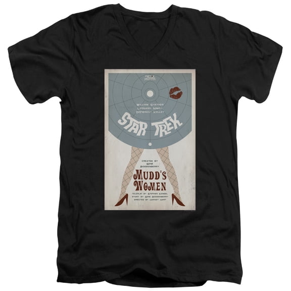 Star Trek Tos Episode 6 Adult V-Neck 30/1 T-Shirt Black