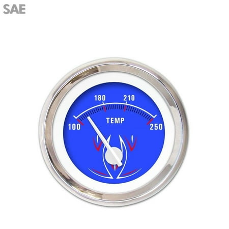 Water Temp Gauge - SAE Pinstripe II Bl, White Modern Needles, Chrome Trim Rings