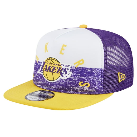 Men's New Era Purple Los Angeles Lakers Arch A-Frame Trucker 9FIFTY Snapback-Hat